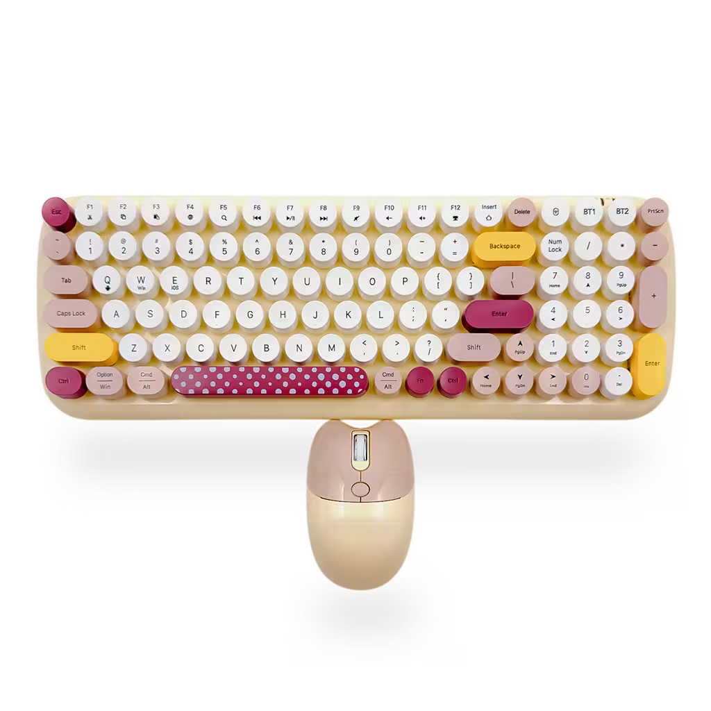 Combo Teclado y Mouse Geezer Candy Plus - Beige | Bluetooth + 2.4G | Teclas Desmontables | DPI 800/1200/1600