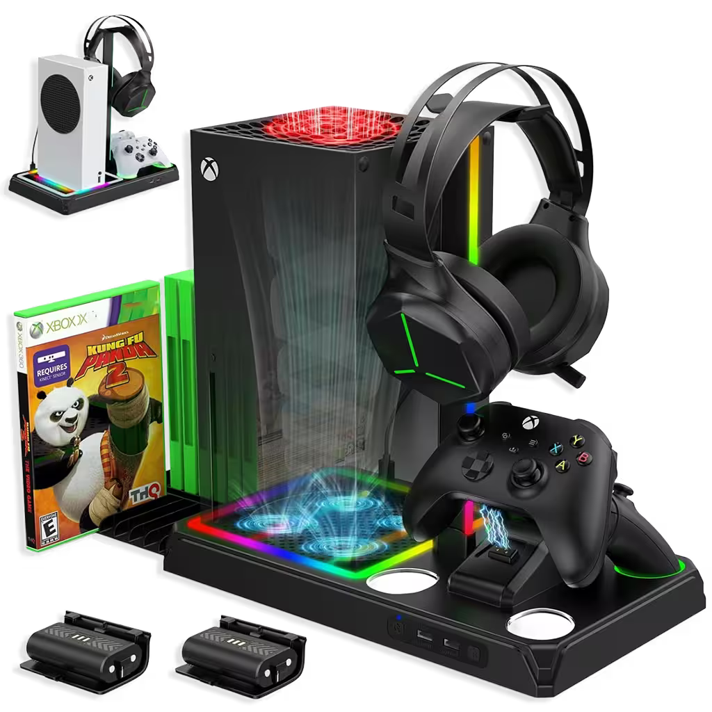 Base Cargadora HONCAM Xbox Series X/S - Ventilador 4000 RPM RGB LED Carga Dual 2 Baterías