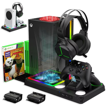 Base Cargadora HONCAM Xbox Series X/S - Ventilador 4000 RPM RGB LED Carga Dual 2 Baterías