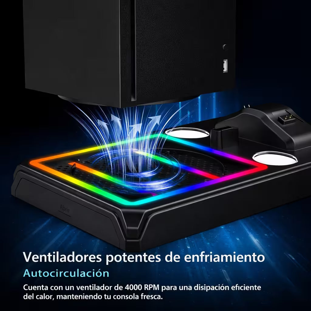 Base Cargadora HONCAM Xbox Series X/S - Ventilador 4000 RPM RGB LED Carga Dual 2 Baterías