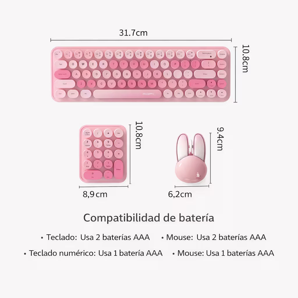 Combo 3 en 1 MOFii IDO MAX - Teclado 68 Teclas + Mouse + Pad Numérico Inalámbrico 2.4G Retro