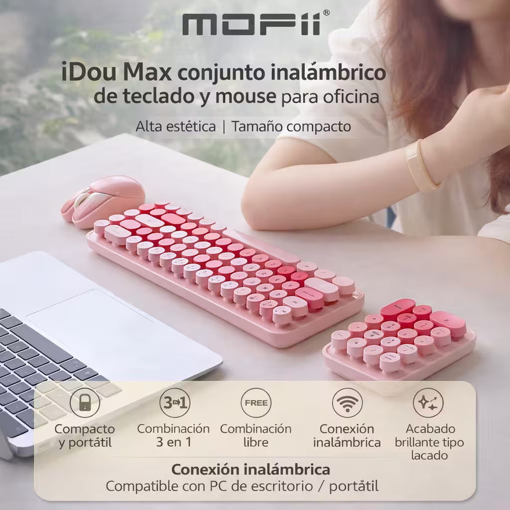 Combo 3 en 1 MOFii IDO MAX - Teclado 68 Teclas + Mouse + Pad Numérico Inalámbrico 2.4G Retro