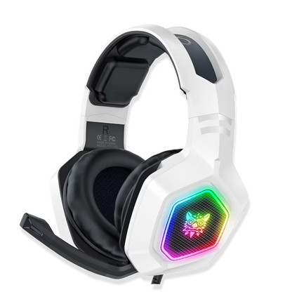 Diadema Gamer ONIKUMA K10 RGB Blanca - Audio Alta Fidelidad 50mm Micrófono Oculto
