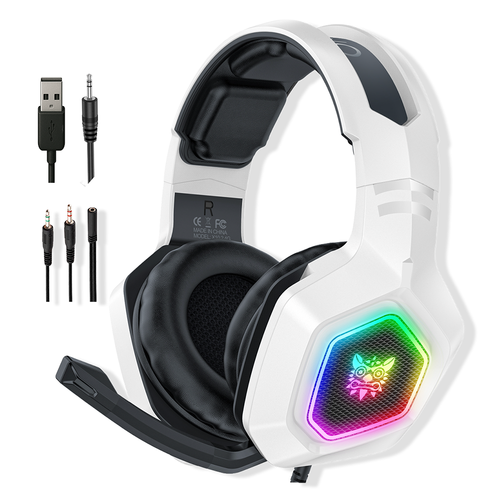 Diadema Gamer ONIKUMA K10 RGB Blanca – Drivers Neodimio 50mm | Mic Oculto Omnidireccional | Universal