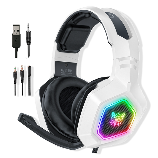 Diadema Gamer ONIKUMA K10 RGB Blanca – Drivers Neodimio 50mm | Mic Oculto Omnidireccional | Universal