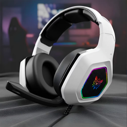 Diadema Gamer ONIKUMA K10 RGB Blanca - Audio Alta Fidelidad 50mm Micrófono Oculto