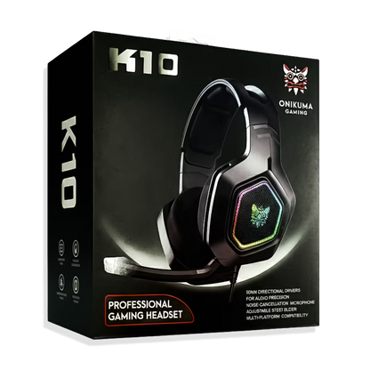 Diadema Gamer ONIKUMA K10 RGB Negra - Audio Alta Fidelidad 50mm Micrófono Oculto