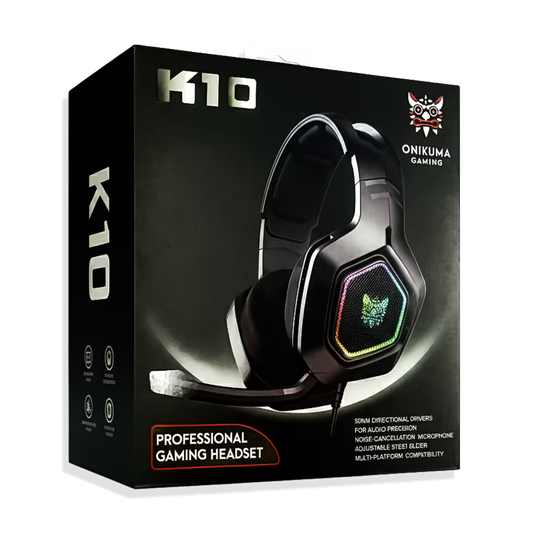 Diadema Gamer ONIKUMA K10 RGB Negra - Audio Alta Fidelidad 50mm Micrófono Oculto