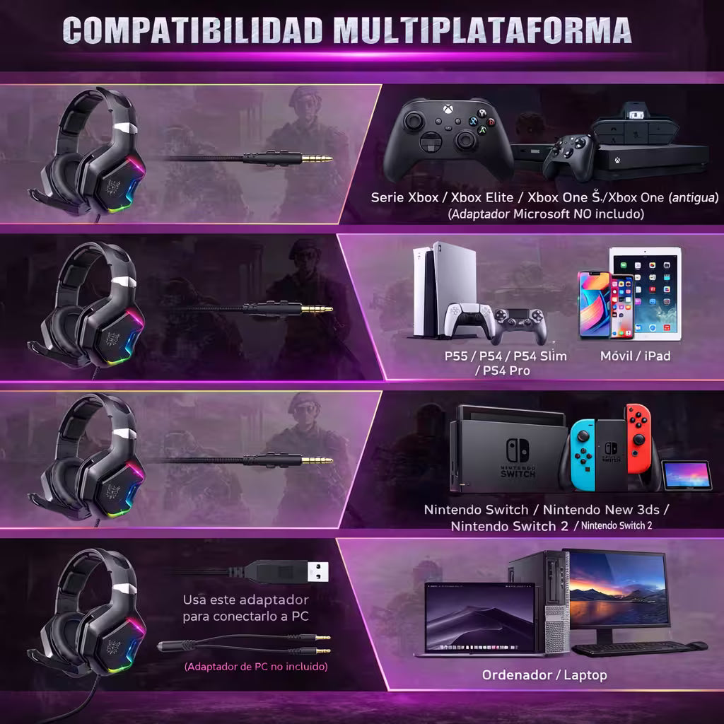 Diadema Gamer ONIKUMA K10 PRO RGB - Audio Alta Fidelidad 50mm