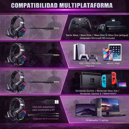 Diadema Gamer ONIKUMA K10 PRO RGB - Audio Alta Fidelidad 50mm