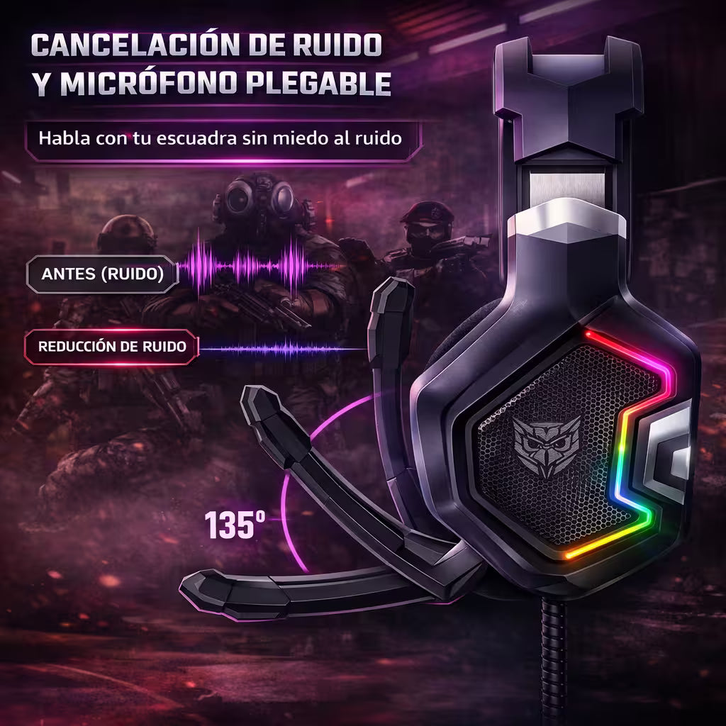 Diadema Gamer ONIKUMA K10 PRO RGB - Audio Alta Fidelidad 50mm