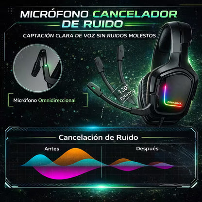 Diadema Gamer ONIKUMA K20 RGB - Audio Precisión 40mm Cancelación Ruido