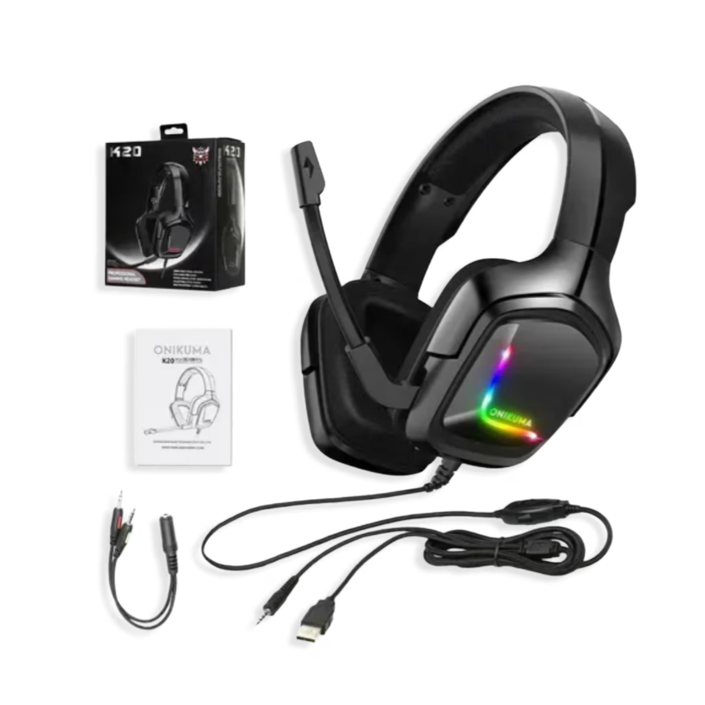 Diadema Gamer ONIKUMA K20 RGB - Audio Precisión 40mm Cancelación Ruido