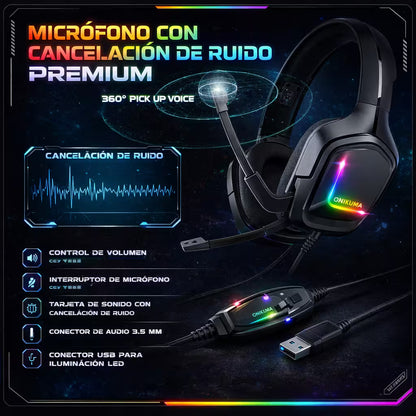 Diadema Gamer ONIKUMA K20 RGB - Audio Precisión 40mm Cancelación Ruido