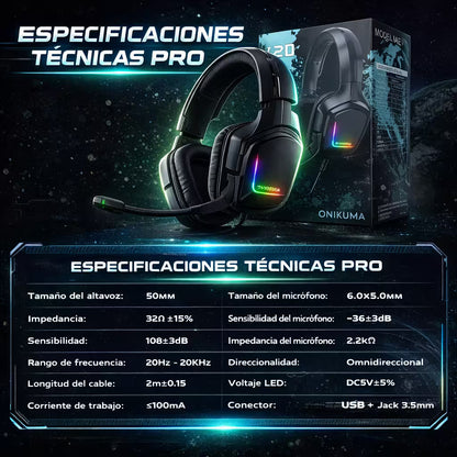 Diadema Gamer ONIKUMA K20 RGB - Audio Precisión 40mm Cancelación Ruido