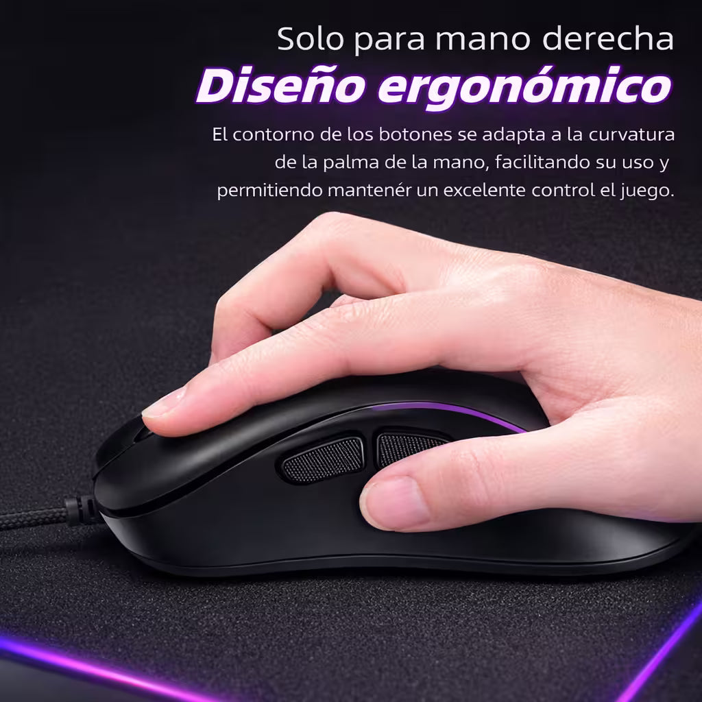 Mouse Gamer AOAS K-40 RGB - 7 Botones Programables DPI 3200 Cable 1.8m Ergonómico