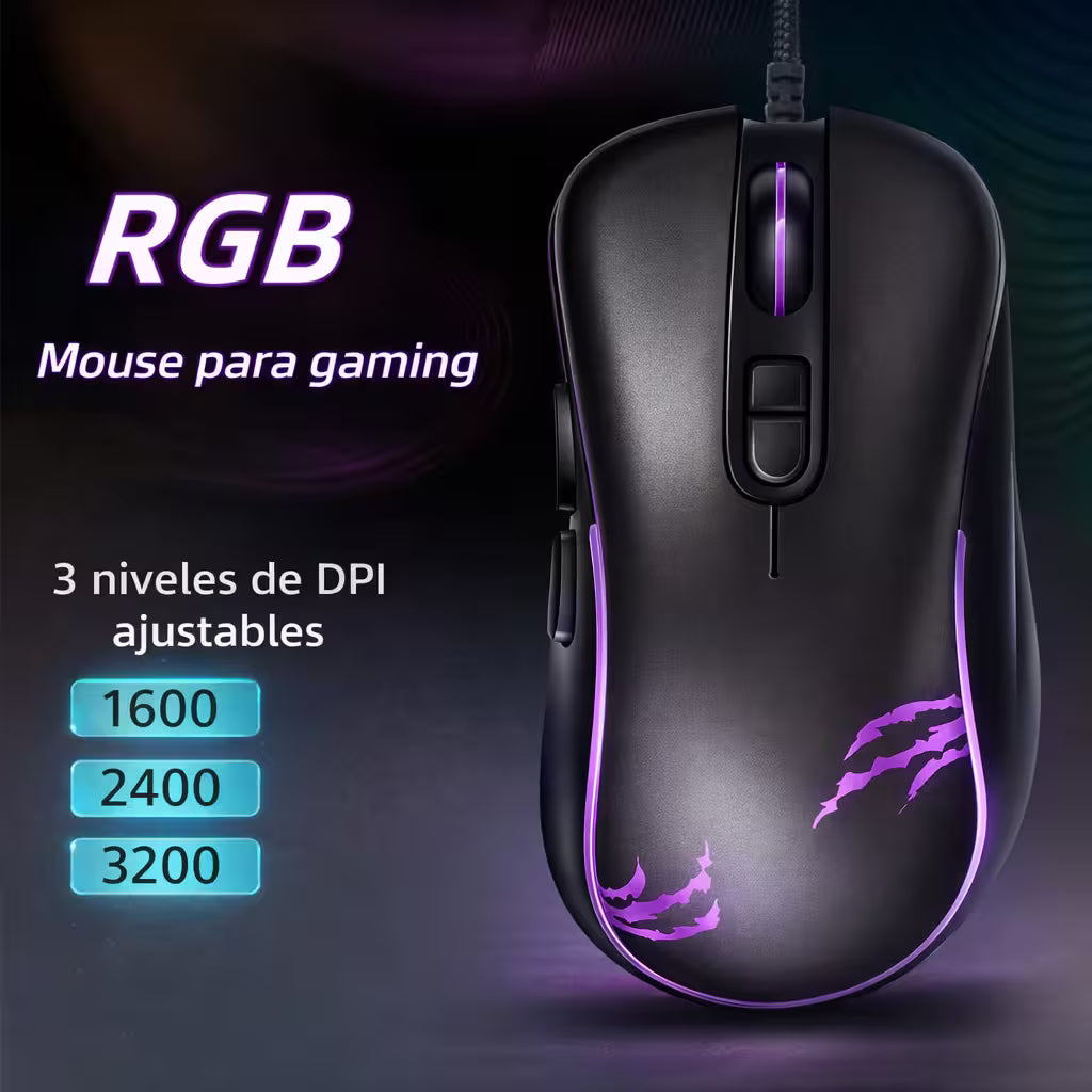 Mouse Gamer AOAS K-40 RGB - 7 Botones Programables DPI 3200 Cable 1.8m Ergonómico