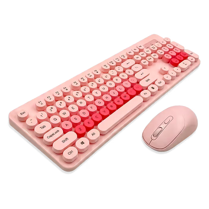 Combo Teclado Mouse Inalámbrico K73 Rosado - 104 Teclas 2.4G 10m con Pilas