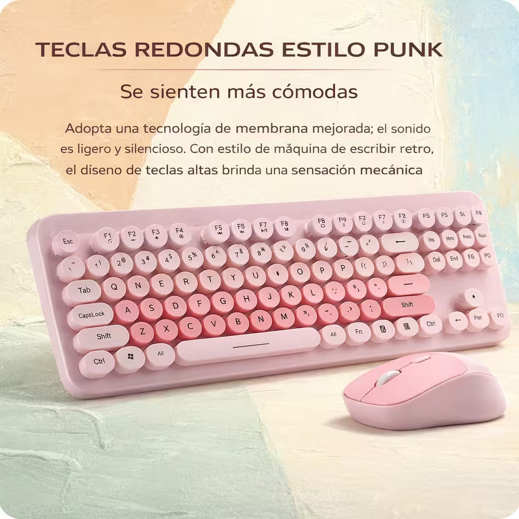 Combo Teclado Mouse Inalámbrico K73 Rosado - 104 Teclas 2.4G 10m con Pilas
