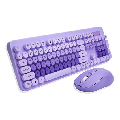 Combo Teclado Mouse Inalámbrico K73 Morado - 104 Teclas 2.4G 10m con Pilas