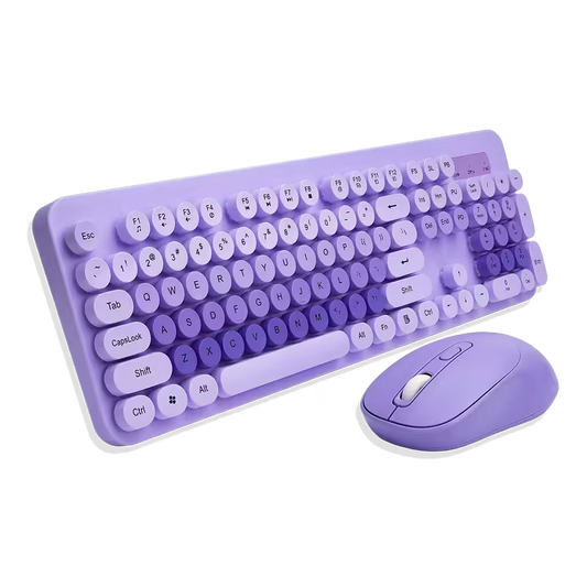 Combo Teclado Mouse Inalámbrico K73 Morado - 104 Teclas 2.4G 10m con Pilas