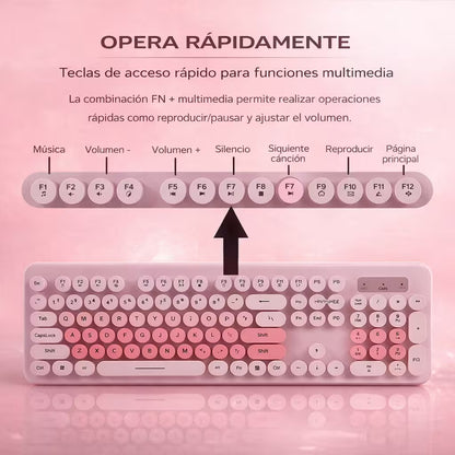 Combo Teclado Mouse Inalámbrico K73 Rosado - 104 Teclas 2.4G 10m con Pilas