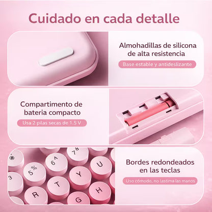 Combo Teclado Mouse Inalámbrico K73 Rosado - 104 Teclas 2.4G 10m con Pilas