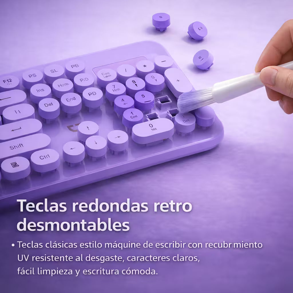 Combo Teclado Mouse Inalámbrico K73 Morado - 104 Teclas 2.4G 10m con Pilas
