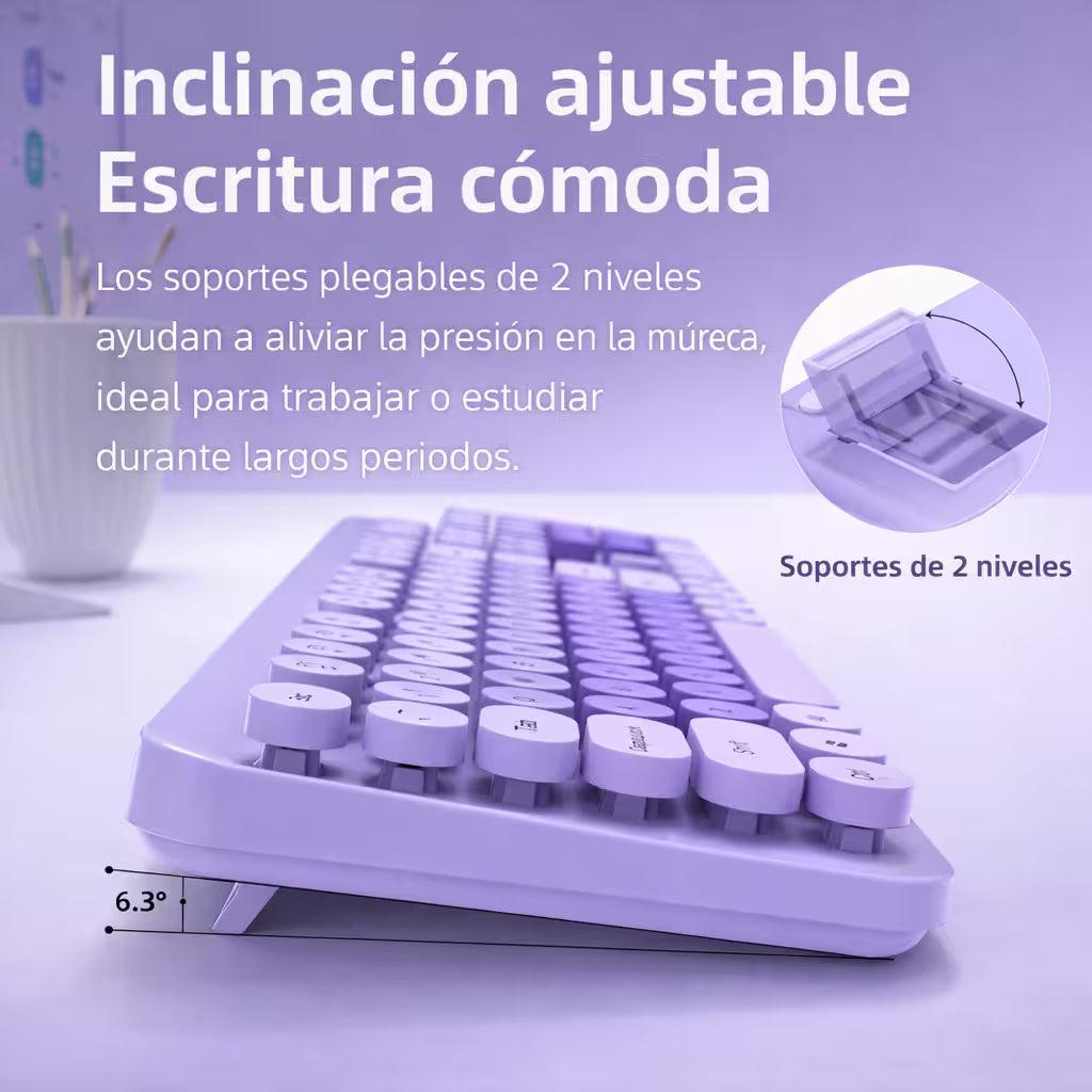 Combo Teclado Mouse Inalámbrico K73 Morado - 104 Teclas 2.4G 10m con Pilas