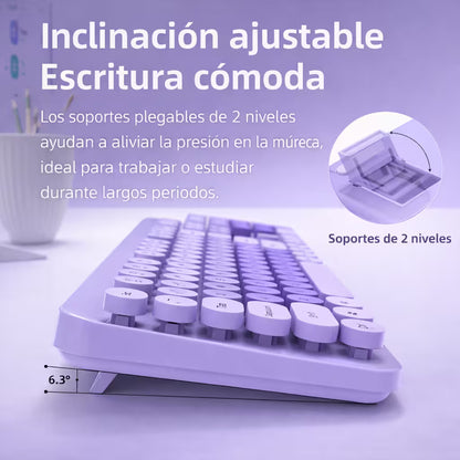 Combo Teclado Mouse Inalámbrico K73 Morado - 104 Teclas 2.4G 10m con Pilas