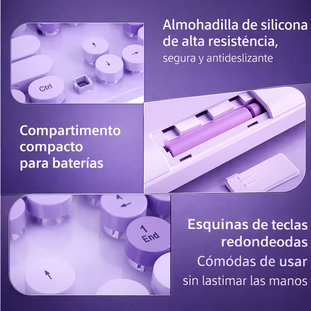 Combo Teclado Mouse Inalámbrico K73 Morado - 104 Teclas 2.4G 10m con Pilas