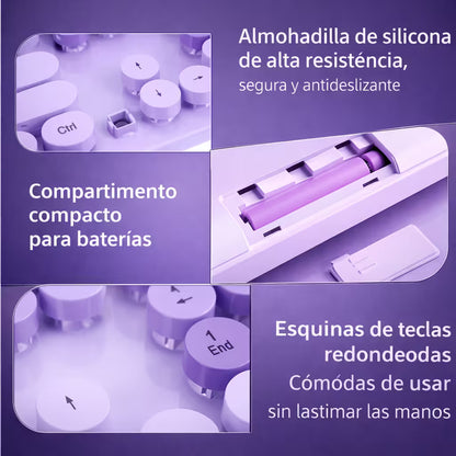 Combo Teclado Mouse Inalámbrico K73 Morado - 104 Teclas 2.4G 10m con Pilas