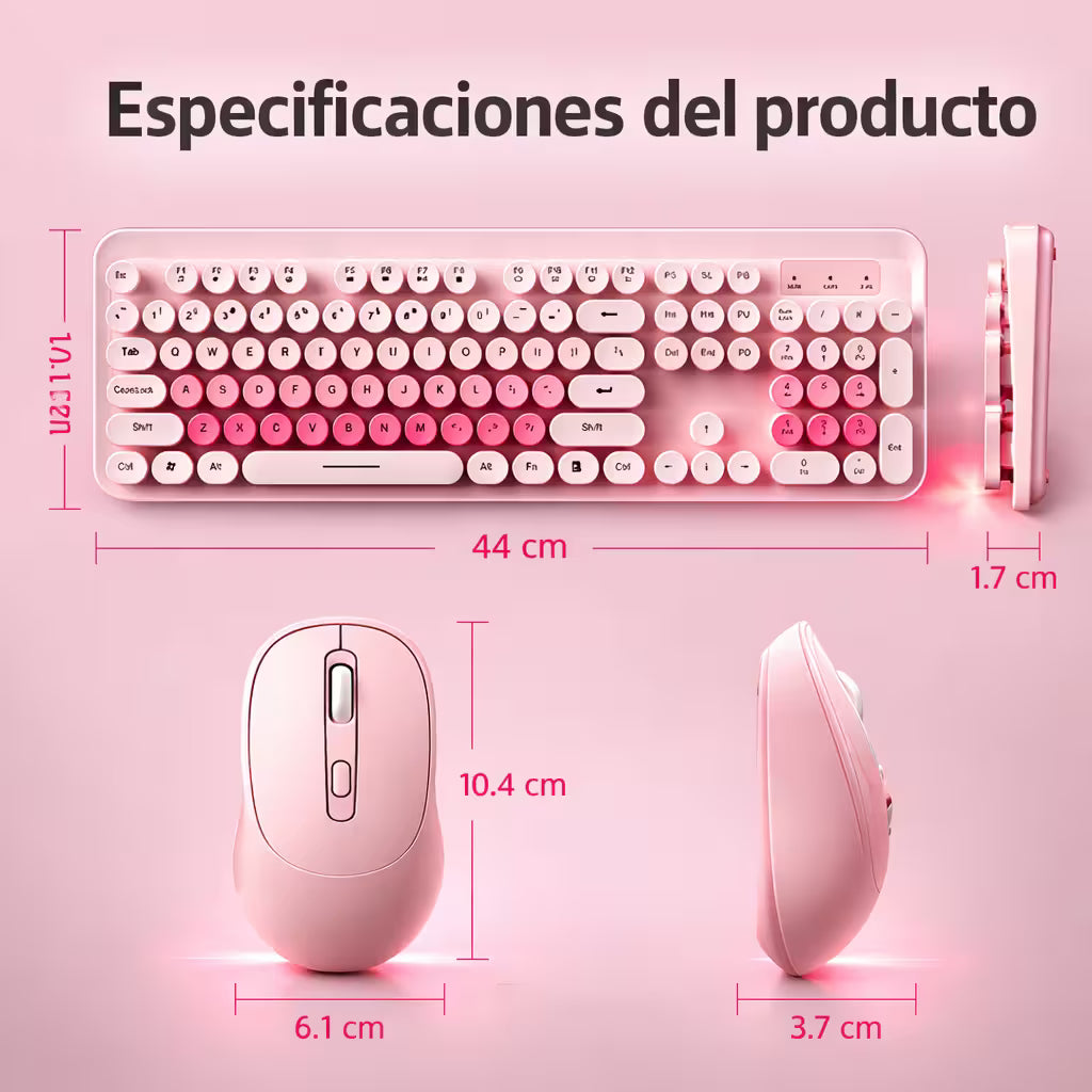 Combo Teclado Mouse Inalámbrico K73 Rosado - 104 Teclas 2.4G 10m con Pilas