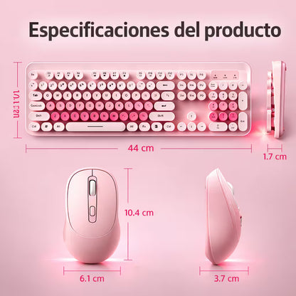 Combo Teclado Mouse Inalámbrico K73 Rosado - 104 Teclas 2.4G 10m con Pilas
