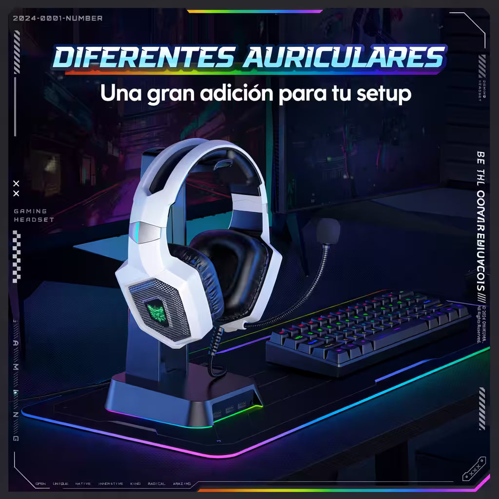 Diadema Gamer ONIKUMA K8 LED RGB Blanca - Micrófono 360°