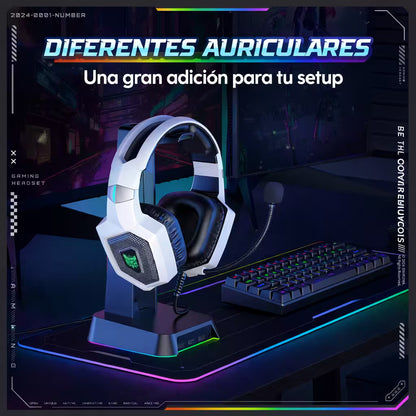 Diadema Gamer ONIKUMA K8 LED RGB Blanca - Micrófono 360°