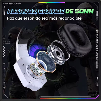Diadema Gamer ONIKUMA K8 LED RGB Blanca - Micrófono 360°