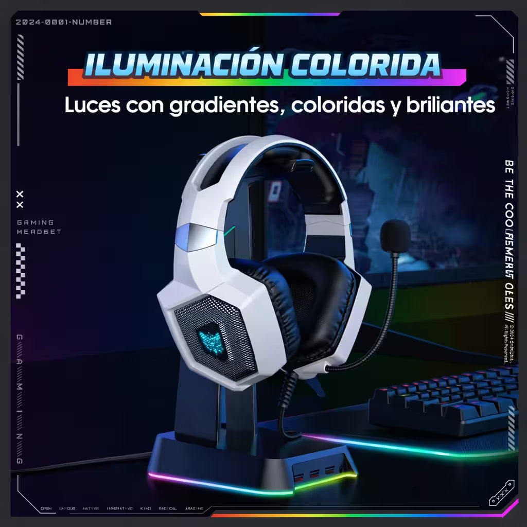 Diadema Gamer ONIKUMA K8 LED RGB Blanca - Micrófono 360°