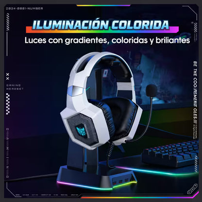 Diadema Gamer ONIKUMA K8 LED RGB Blanca - Micrófono 360°