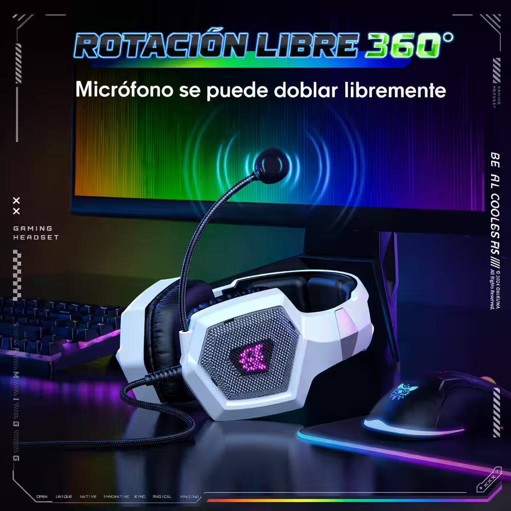 Diadema Gamer ONIKUMA K8 LED RGB Blanca - Micrófono 360°