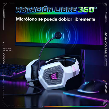 Diadema Gamer ONIKUMA K8 LED RGB Blanca - Micrófono 360°