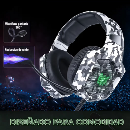 Diadema Gamer ONIKUMA K8 LED RGB Blanca Camuflada - Micrófono 360°