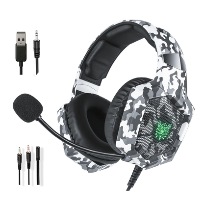 Diadema Gamer ONIKUMA K8 LED RGB Blanca Camuflada - Micrófono 360°