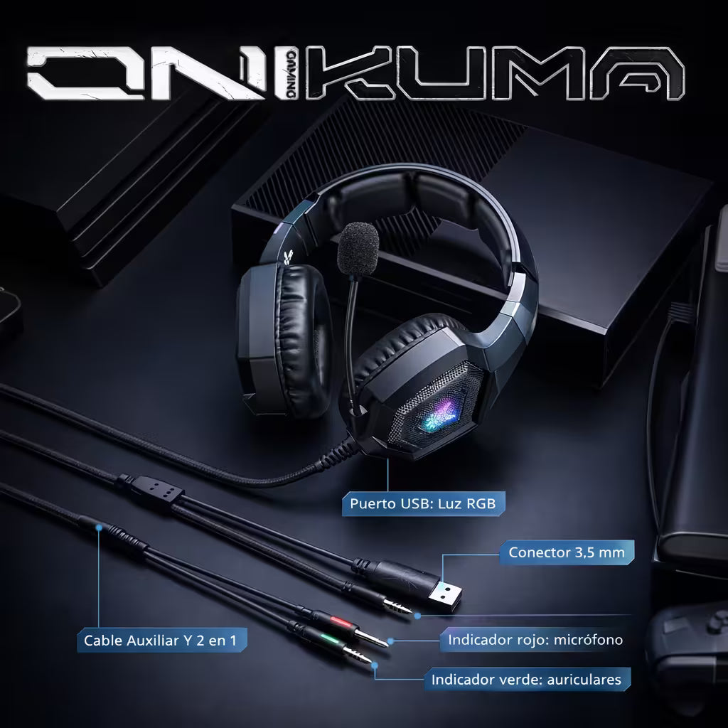 Diadema Gamer ONIKUMA K8 LED RGB Negra - Micrófono 360°