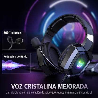 Diadema Gamer ONIKUMA K8 LED RGB Negra - Micrófono 360°