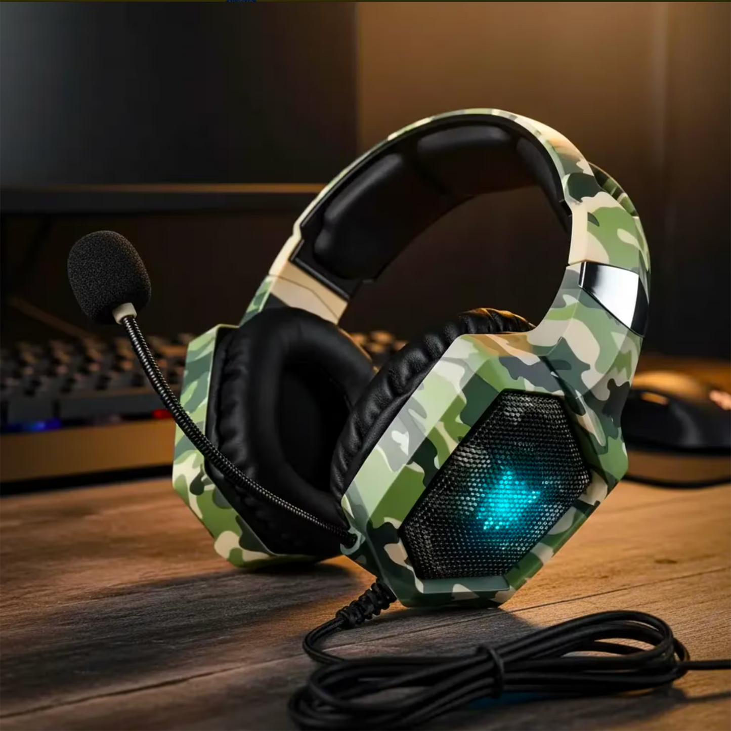 Diadema Gamer ONIKUMA K8 LED RGB Verde Camuflado - Micrófono 360°