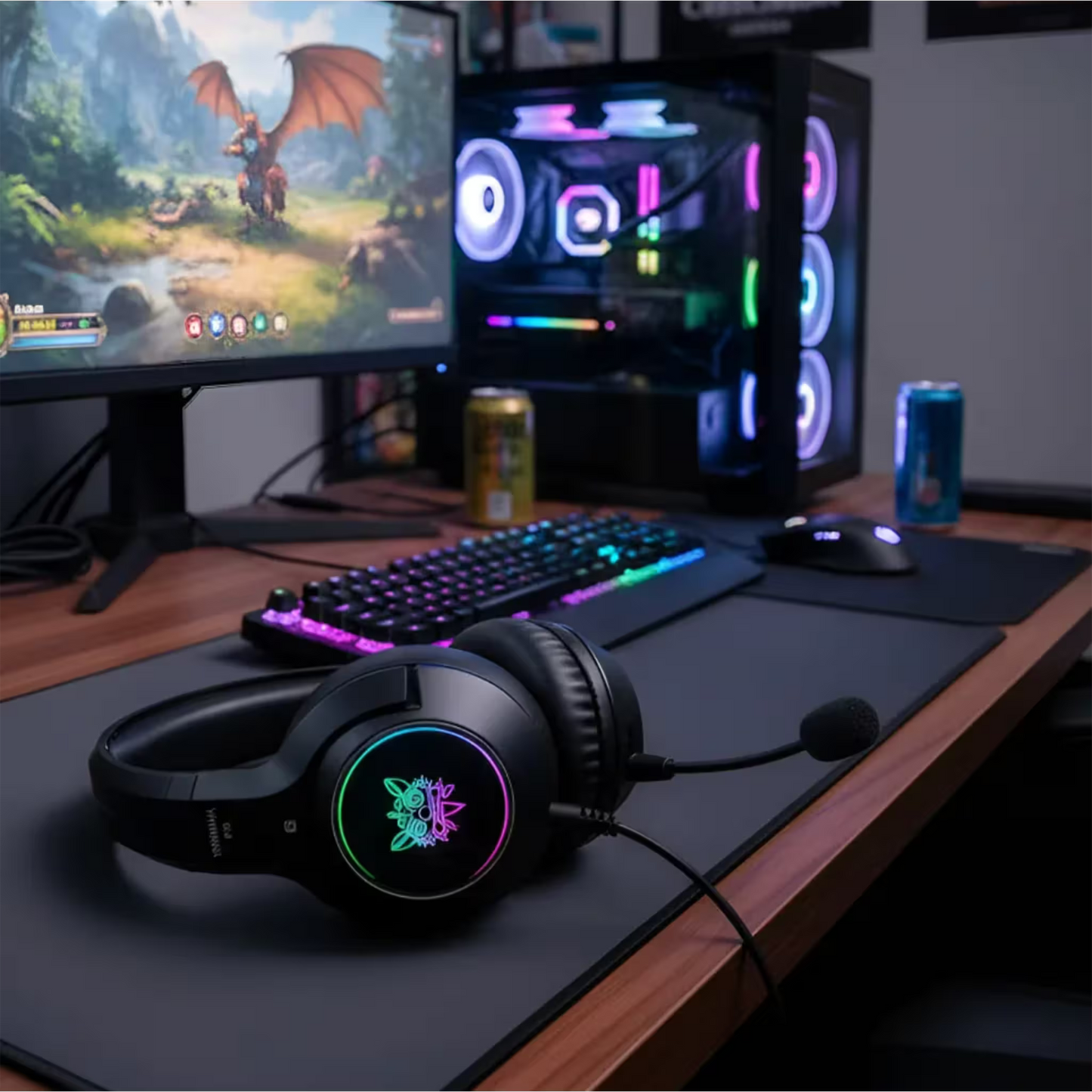 Diadema Gamer ONIKUMA K9 RGB Negra - Audio Alta Fidelidad 50mm Micrófono Retráctil