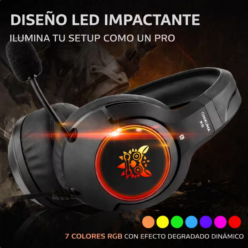 Diadema Gamer ONIKUMA K9 RGB Negra - Audio Alta Fidelidad 50mm Micrófono Retráctil