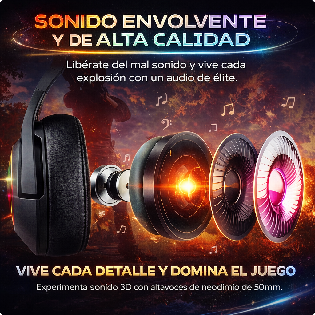 Diadema Gamer ONIKUMA K9 RGB Negra - Audio Alta Fidelidad 50mm Micrófono Retráctil