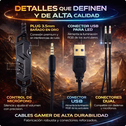 Diadema Gamer ONIKUMA K9 RGB Negra - Audio Alta Fidelidad 50mm Micrófono Retráctil
